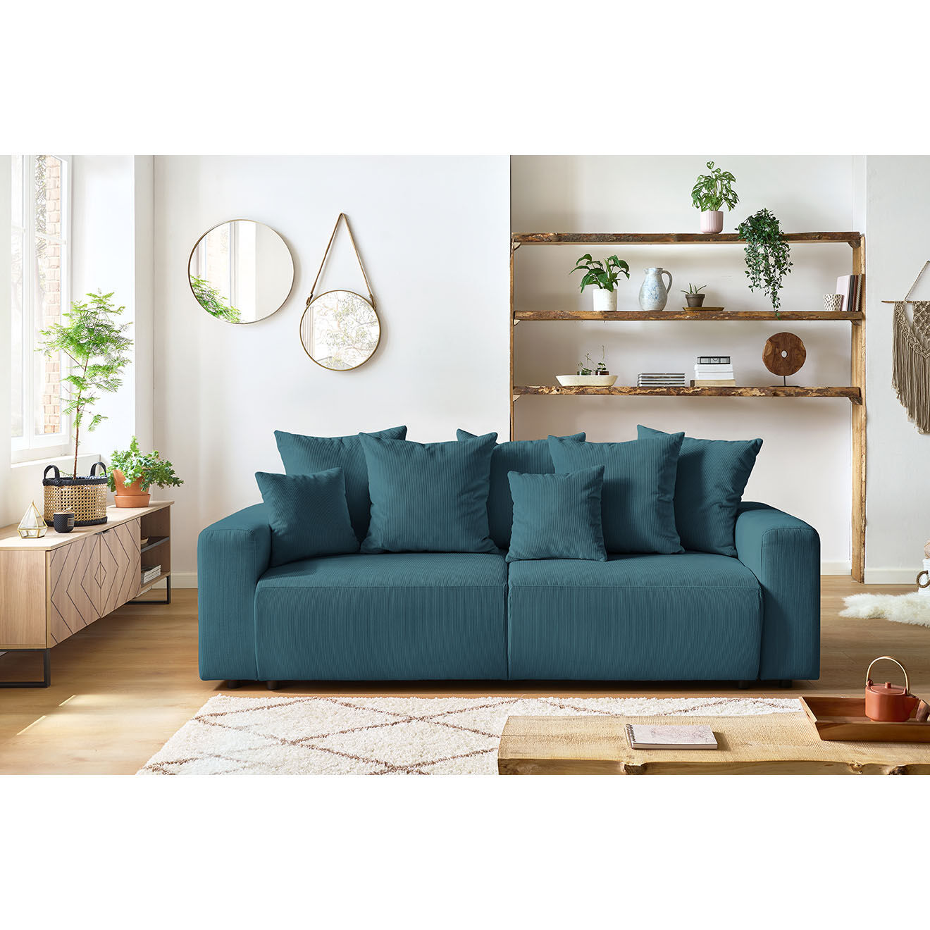 Bobochic Canapé 3 places velours côtelé convertible coffre Envy bleu foncé - 245x102x88 cm