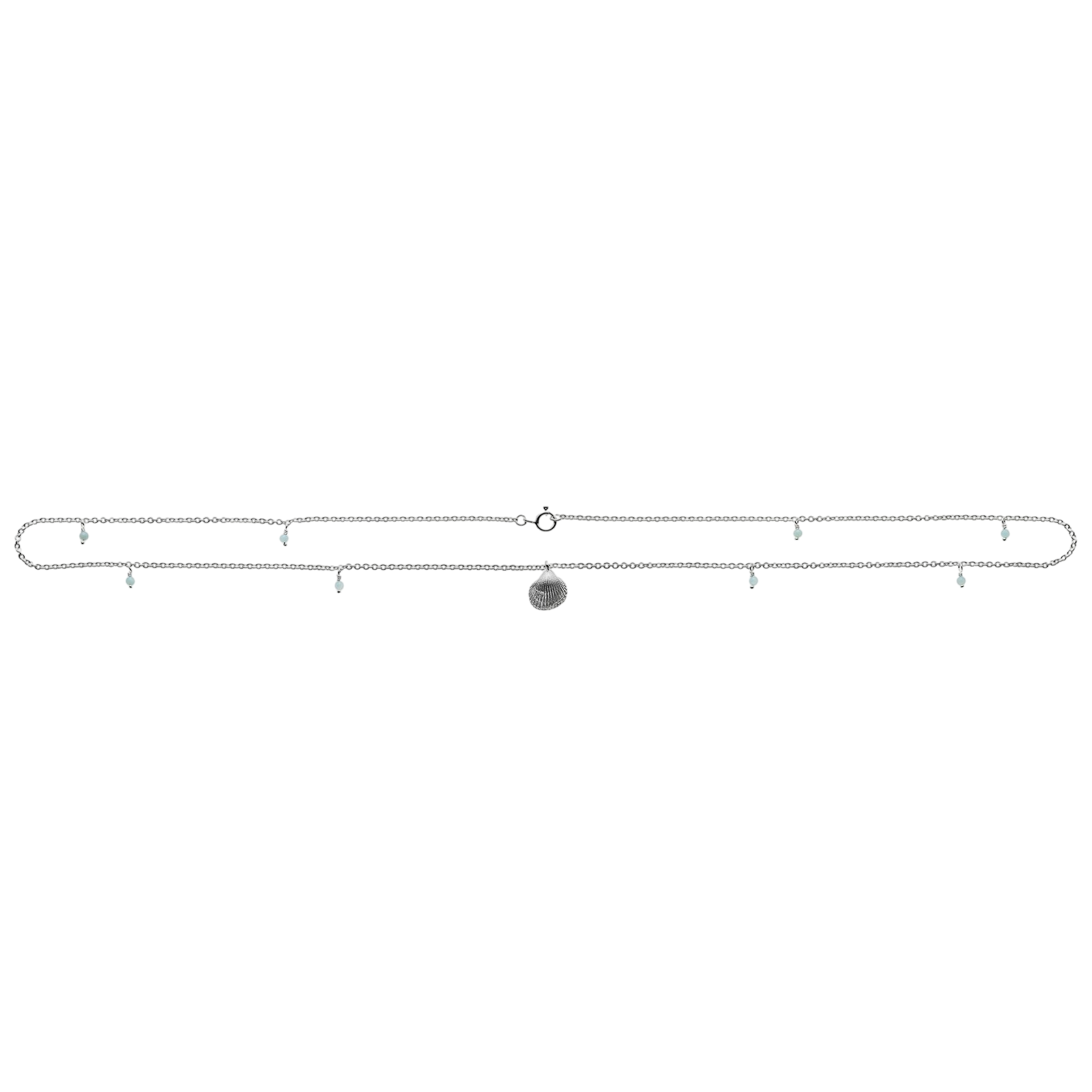 Collier mit 8 Amazonith Steinen und Muschel Anhänger, silber