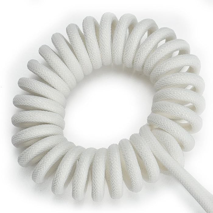 (1.5m) Coiled USB C auf USB A Nylon Spiral Ladekabel / Stromkabel für Gaming Tastaturen Keyboards - Weiss