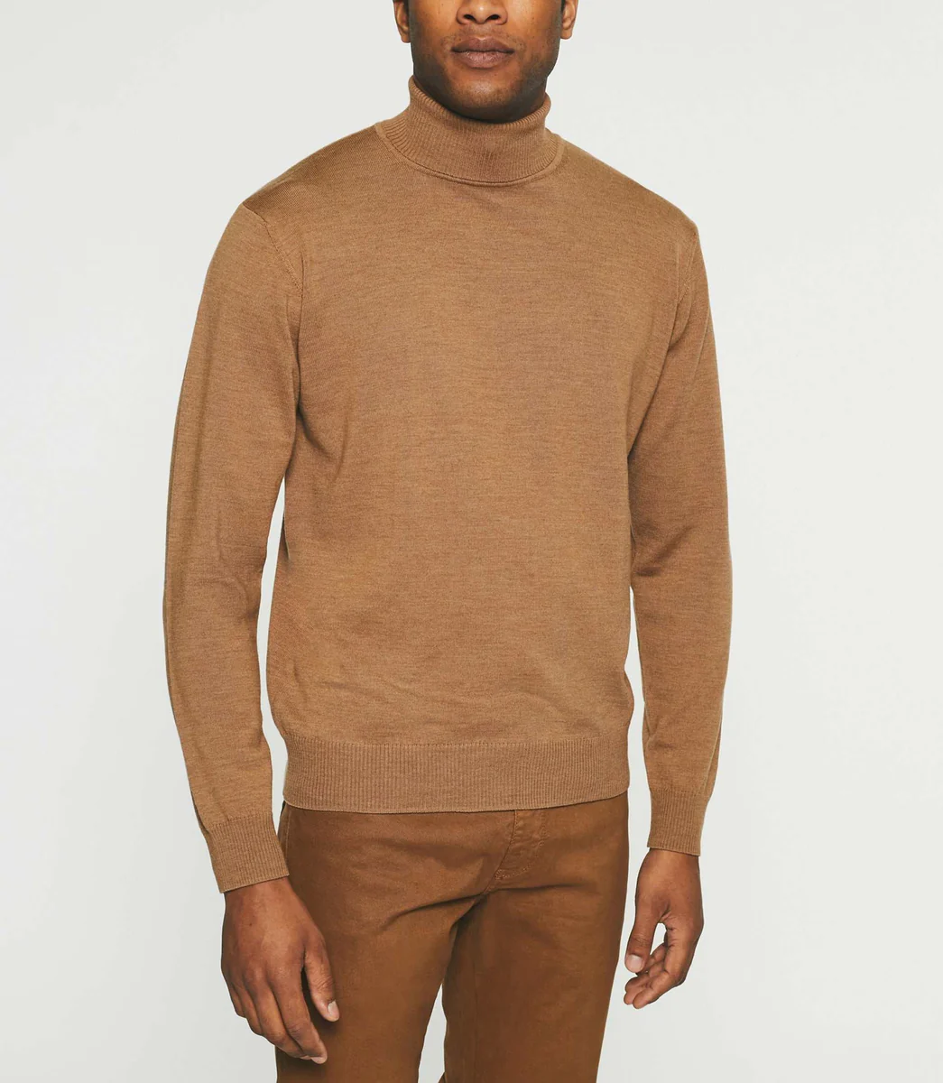 Pull col roulé en laine mérinos camel BRUNO