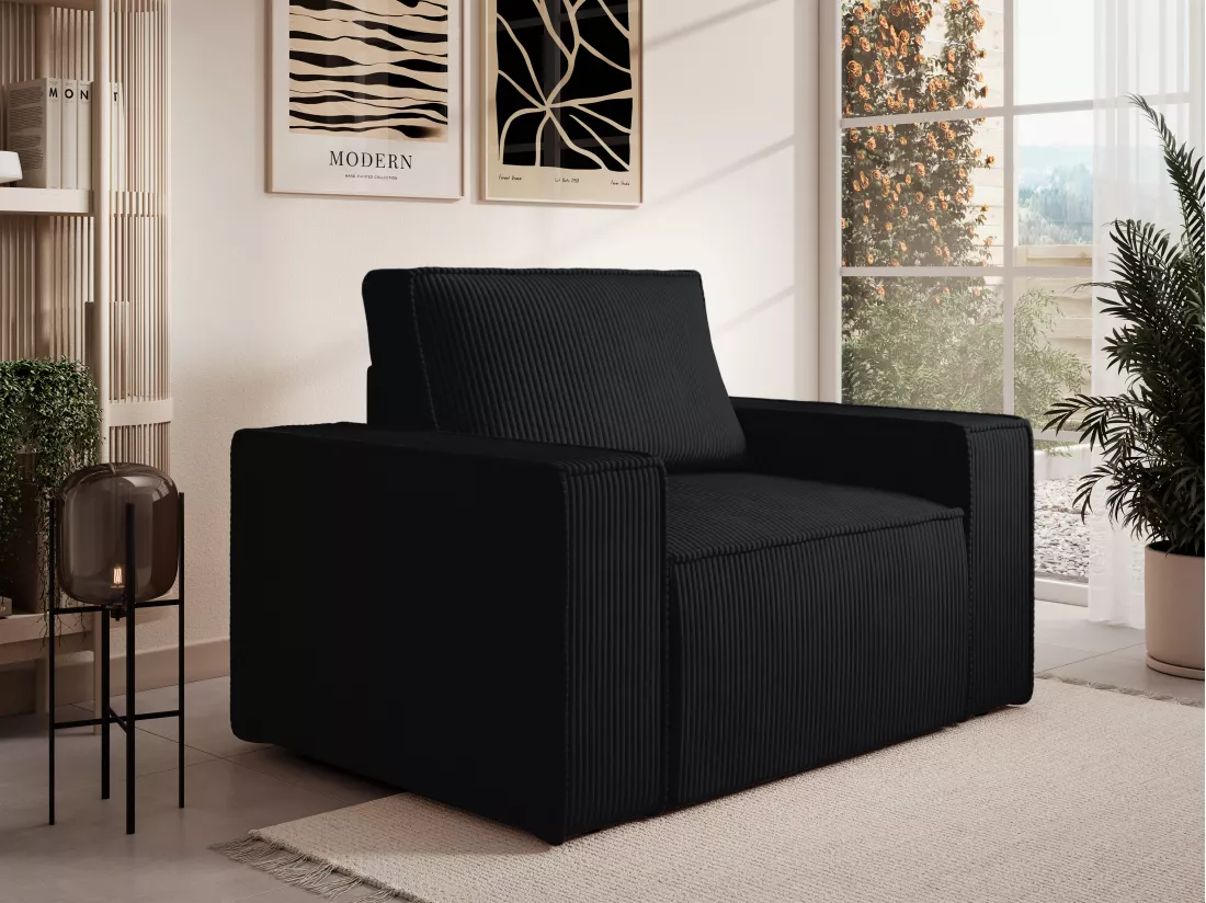Fauteuil en velours côtelé noir AMELIA