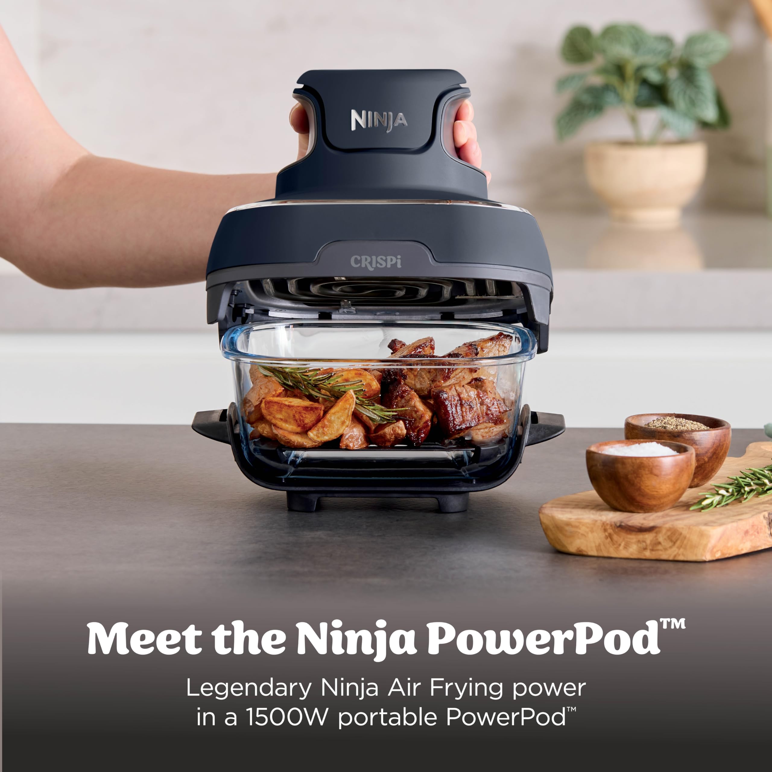 Ninja Crispi 4-in-1 Portable Glass Air Fryer Cooking System, 1500W, 4QT & 6-Cup TempWare Glass Containers with Storage Lids, Microwave, Freezer & Dish