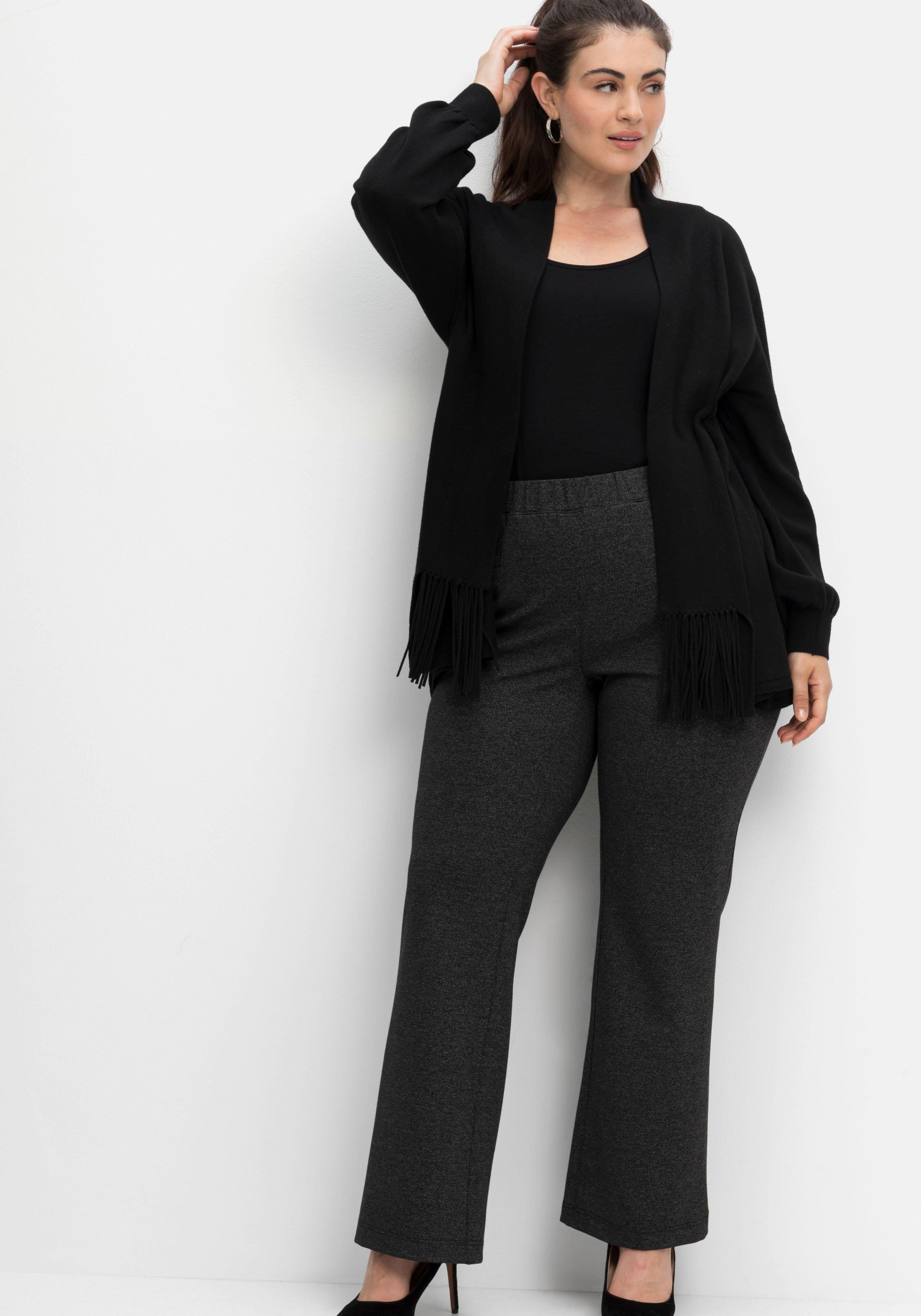 Bootcut-Hose mit Schlupfbund, Salz- und-Pfeffer-Optik