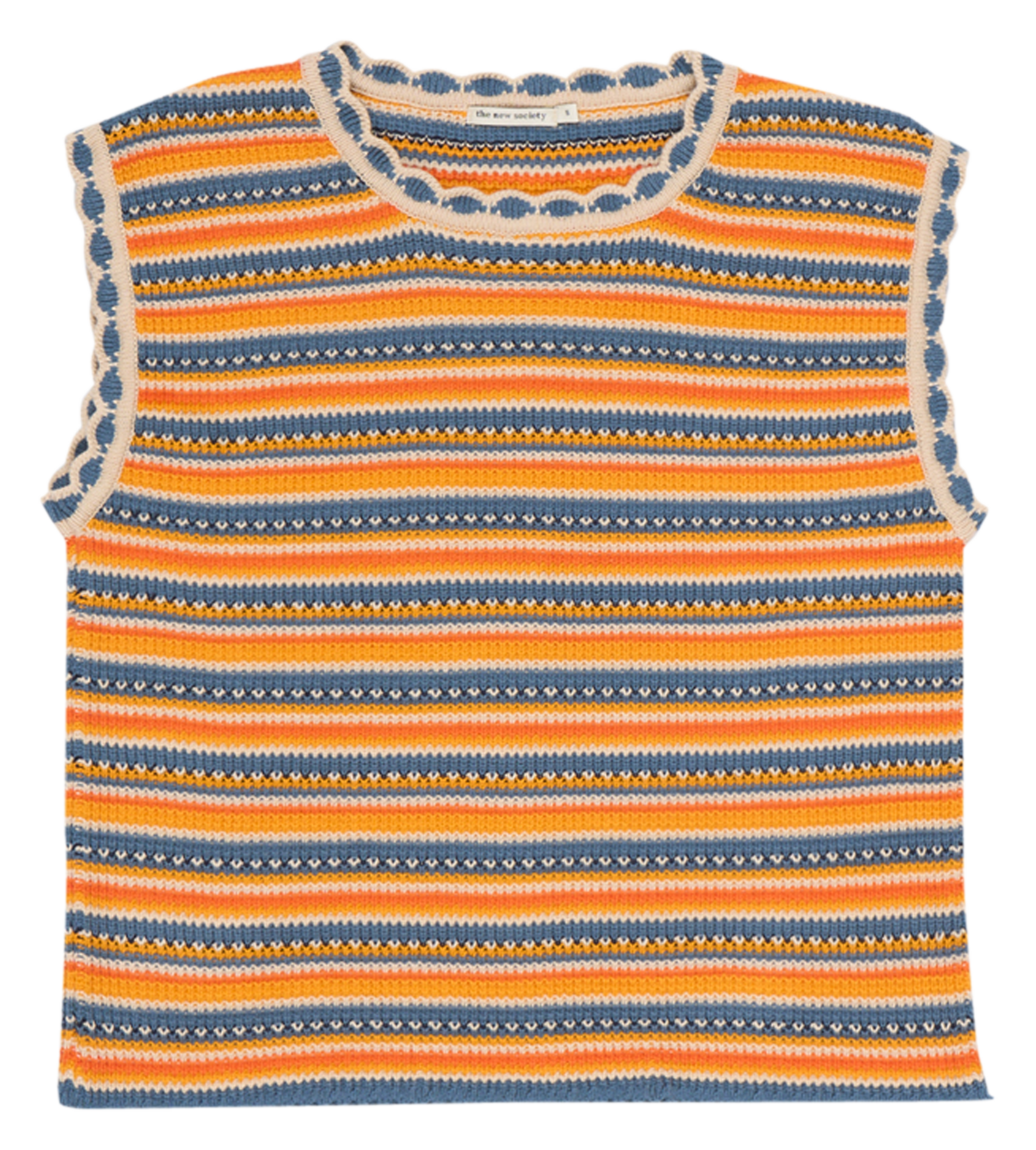 MARCO - Pull col rond festonné en coton bio | Multicolore