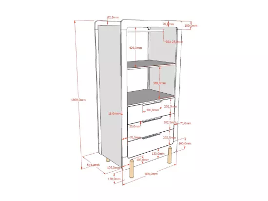 Chambre complète lit 60x120 table à langer et armoire 3 tiroirs Smile Blanc