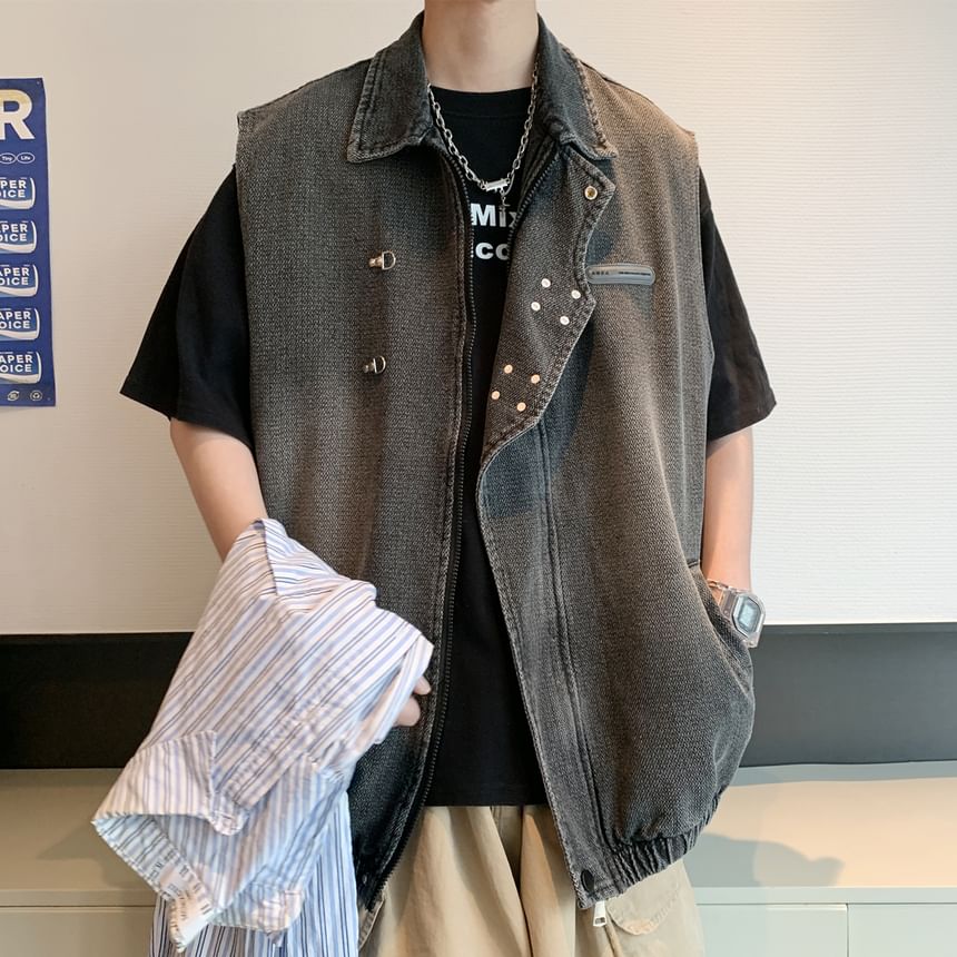 Drawouf - Denim vest met kraag en rits