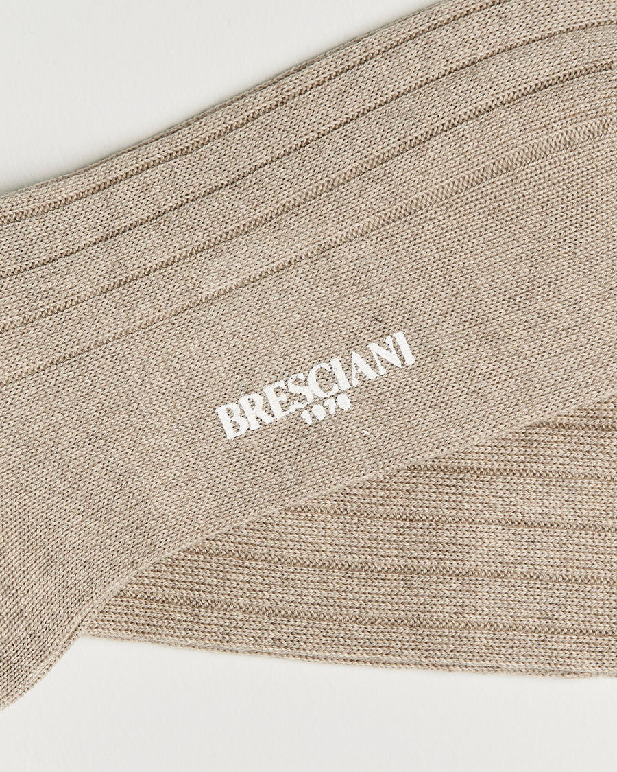 Bresciani Wool/Nylon Heavy Ribbed Socks Beige