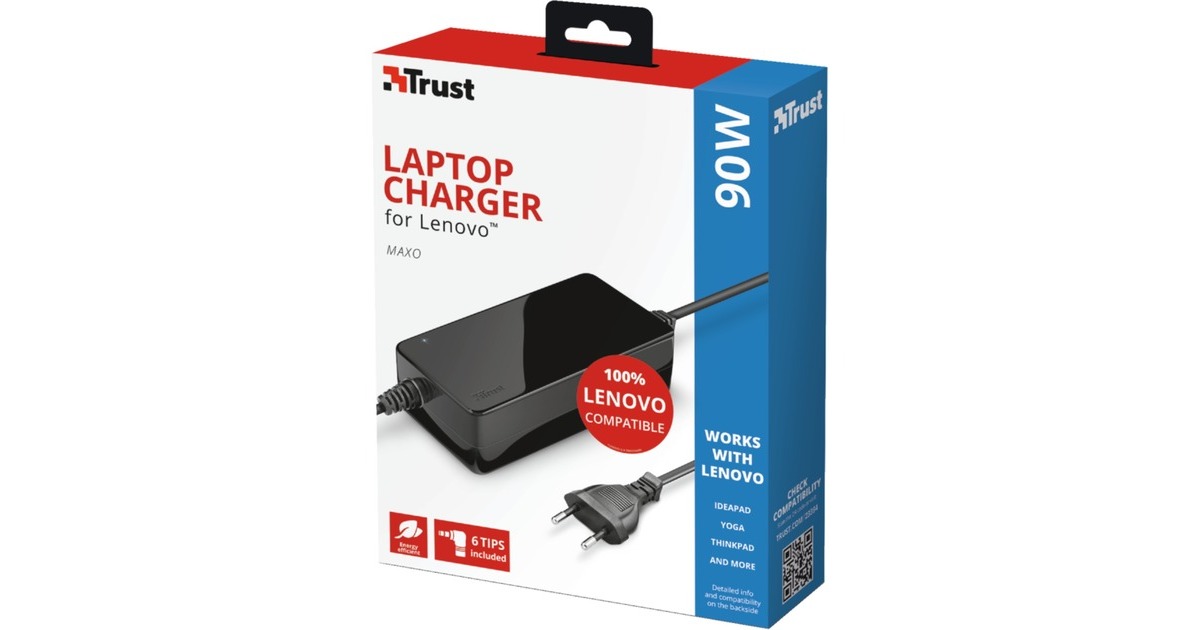 TrustMaxo 90W Laptop Charger for Lenovo voedingseenheid  (Zwart, 23394)