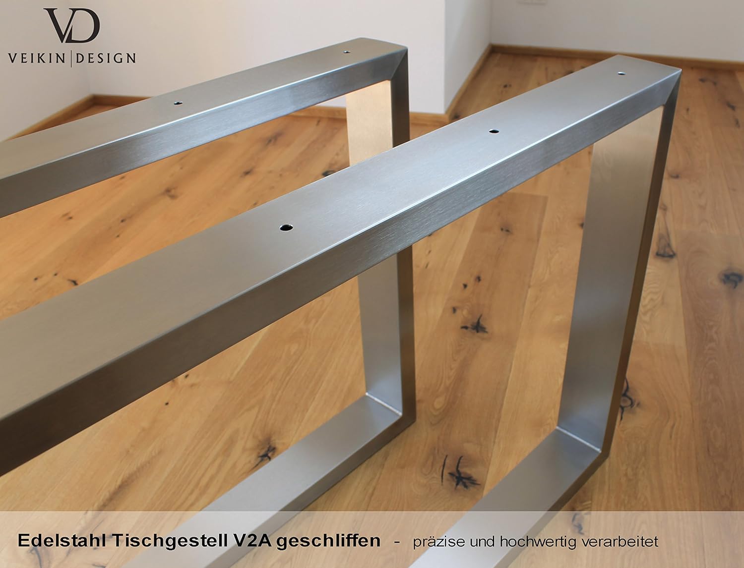 Esstisch Massivholz Edelstahl Serie Munich, Tisch Holz Nussbaum amerik. massiv 220 x 100 cm, Holztisch Edelstahl Metall Stahl, Premium Esstisch, Design Tisch Edelstahl Tischgestell