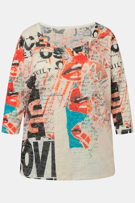 T-Shirt, Alloverdruck, Rundhals, 3/4-Ärmel