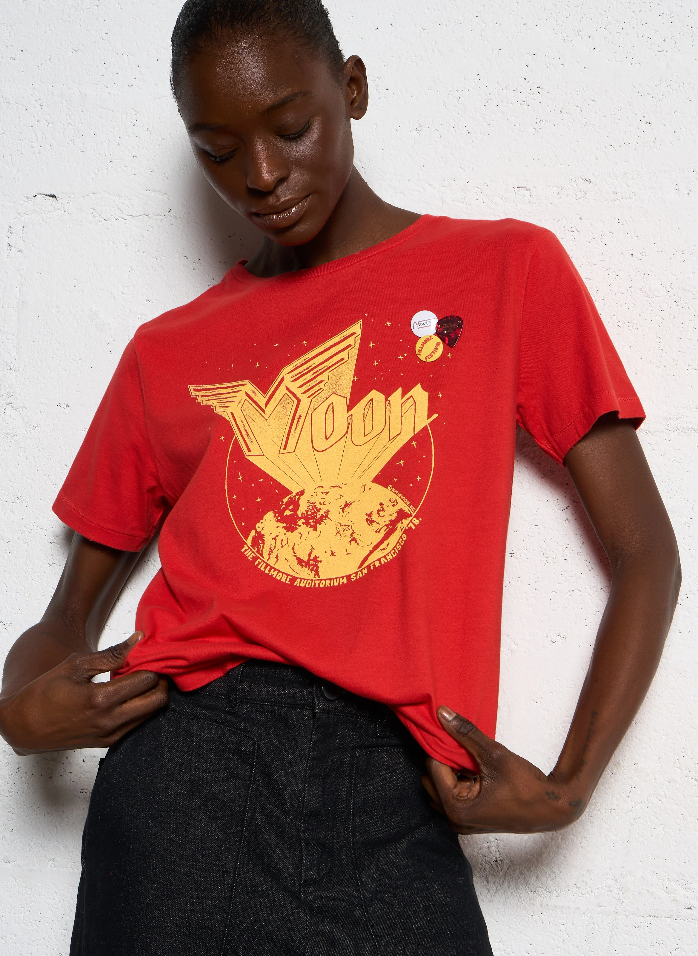 STARLIGHT MOONFALL - Tee-shirt droit col rond sérigraphié en coton | Rouge