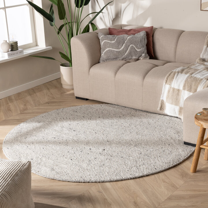 Rond wollen vloerkleed - Feline Grijs/Gemeleerd | Isolerend