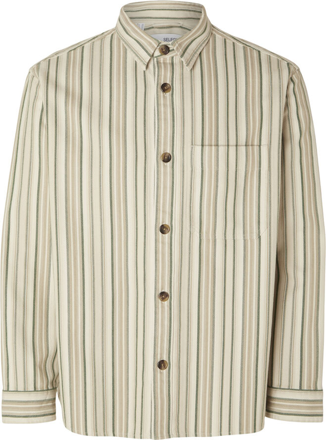 Selected Homme SLHBOXY-JAMES OVERSHIRT LS STRIPES Egret