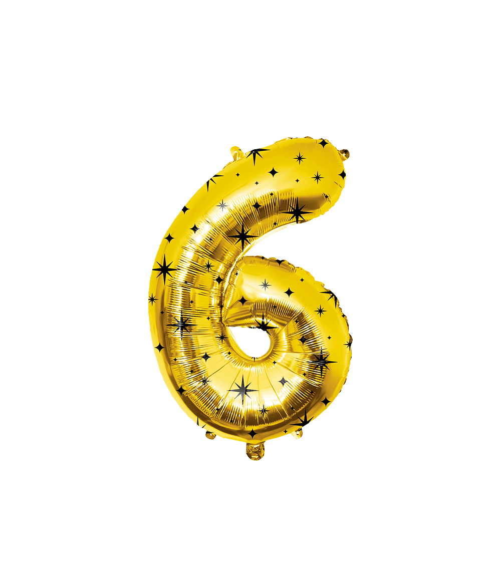6 Jaar Cijfer Ballon Goud Zwart Sterren 86cm