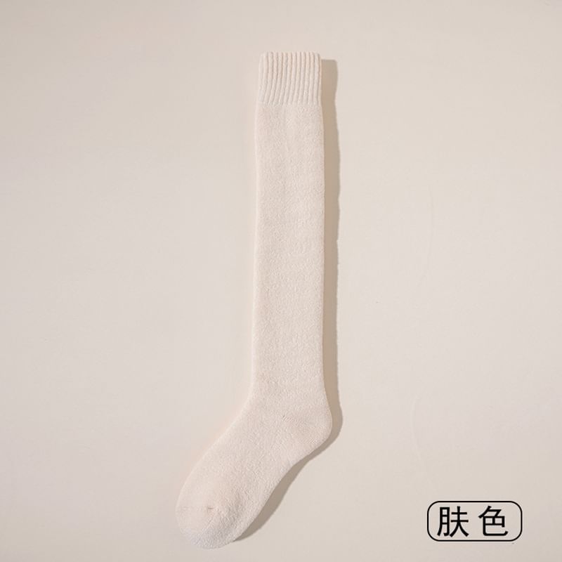 Lychee - Effen overknee sokken met fleecevoering