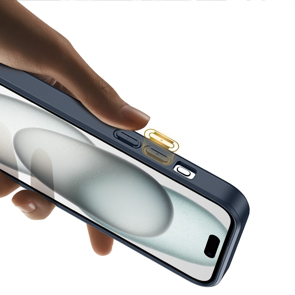 iPhone 15 MagSafe Hybrid Leder Hülle mit Kartenfach   Kickstand Aufsteller (RFID Schutz) - Blau