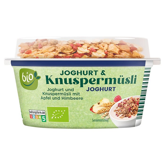BIO Joghurt & Knuspermüsli 150 g, Apfel und Himbeere