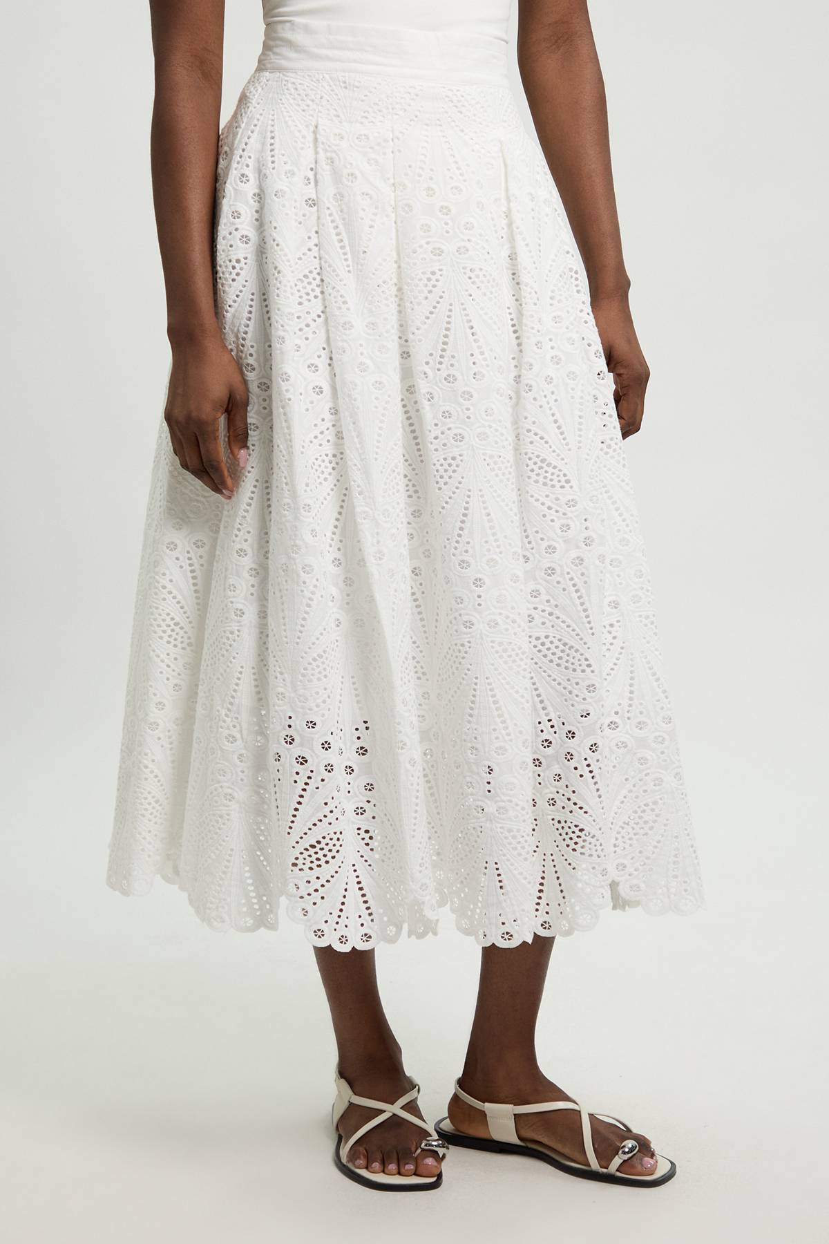 KarenMillen Jupe Longue Broderie Anglaise En Coton