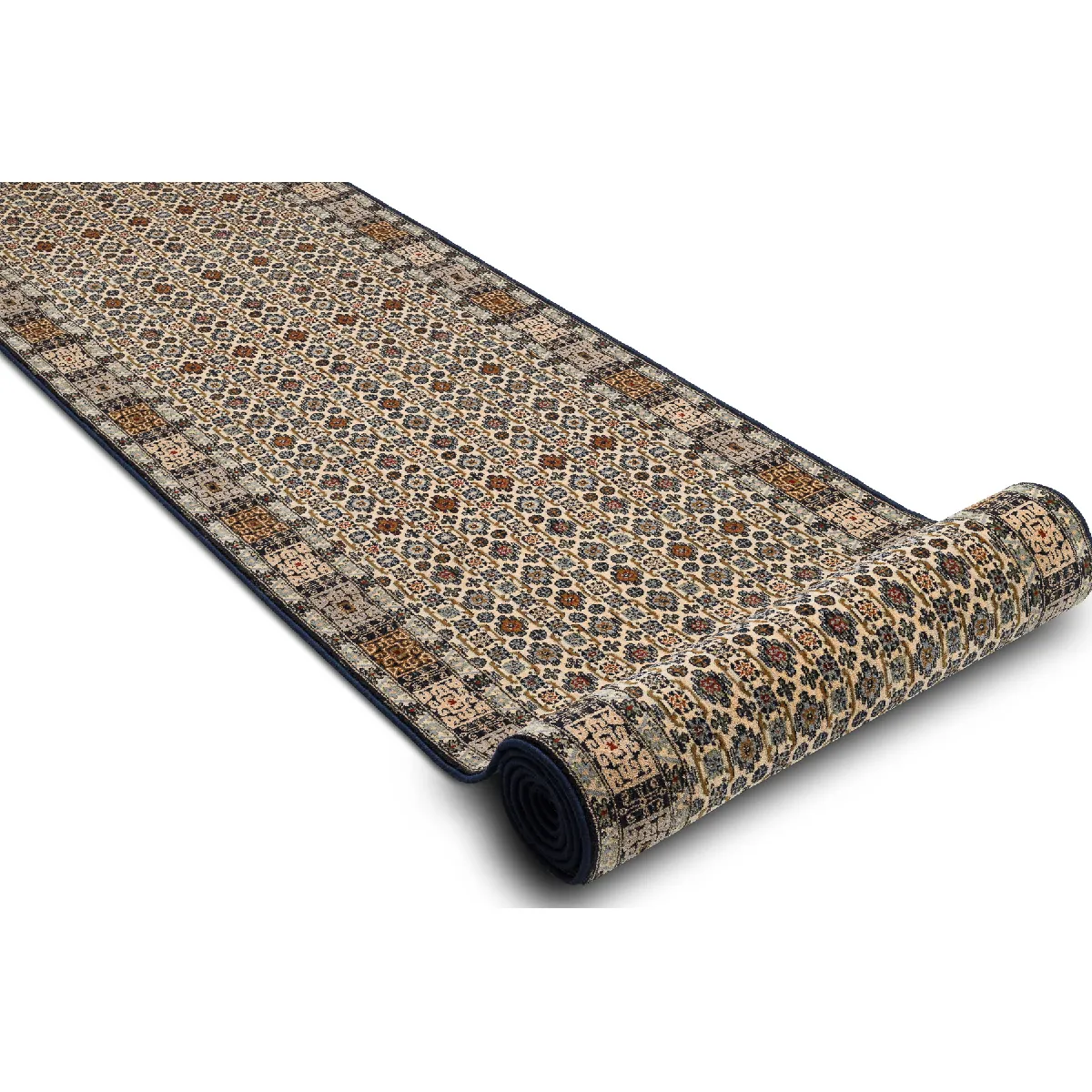 RUGSX KESHAN tapis de couloir 6428 53551 oriental beige bleu foncé 90cm 90x400 cm