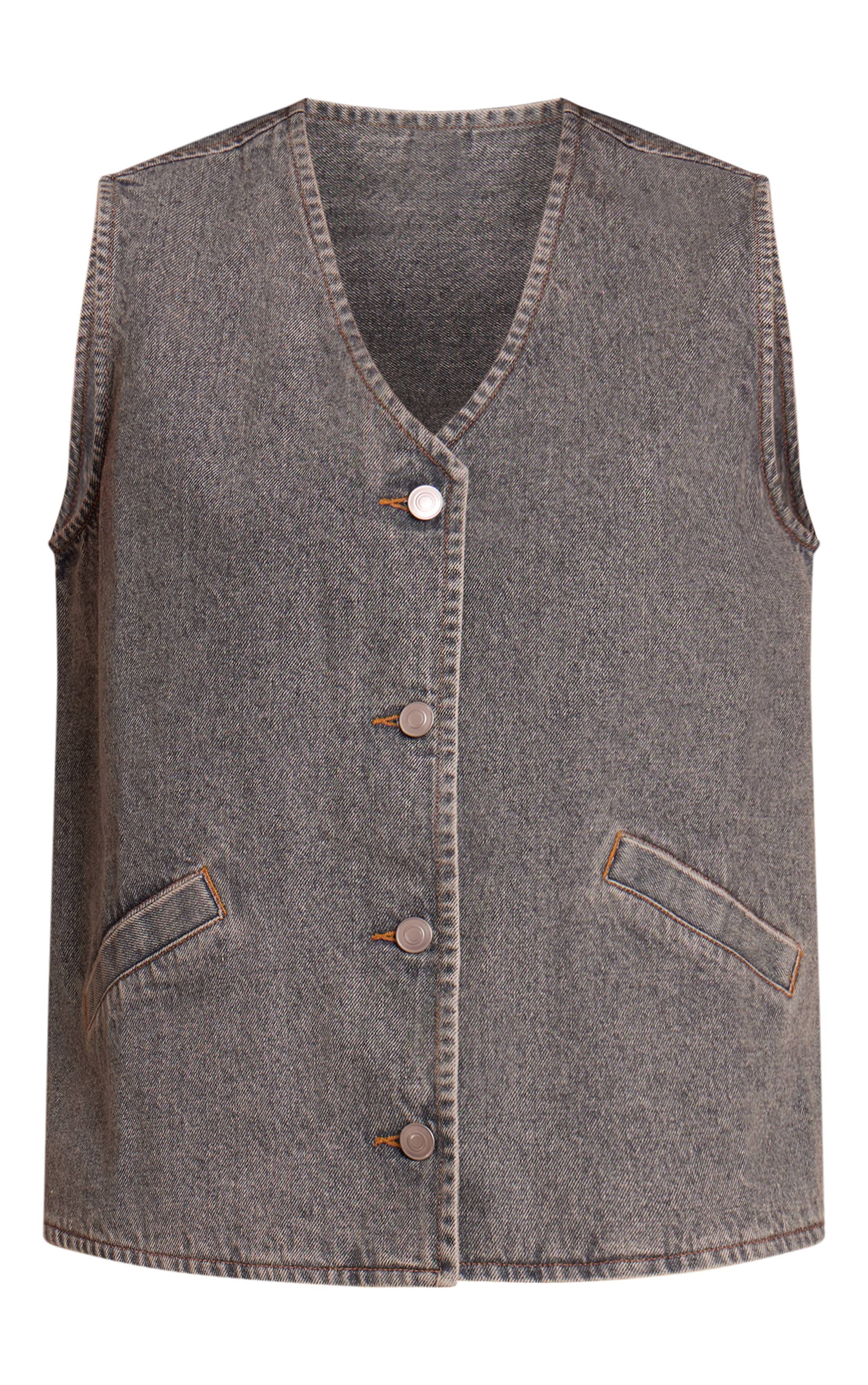 Délavage Vintage Gilet En Jean Sans Manches Vintage À Boutons