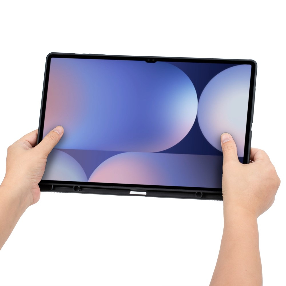Samsung Galaxy Tab S10 Ultra / Tab S9 Ultra / Tab S8 Ultra Leder Tasche mit Bluetooth Tastatur   Touch Pad und S Pen Halter (QWERTY) - Schwarz
