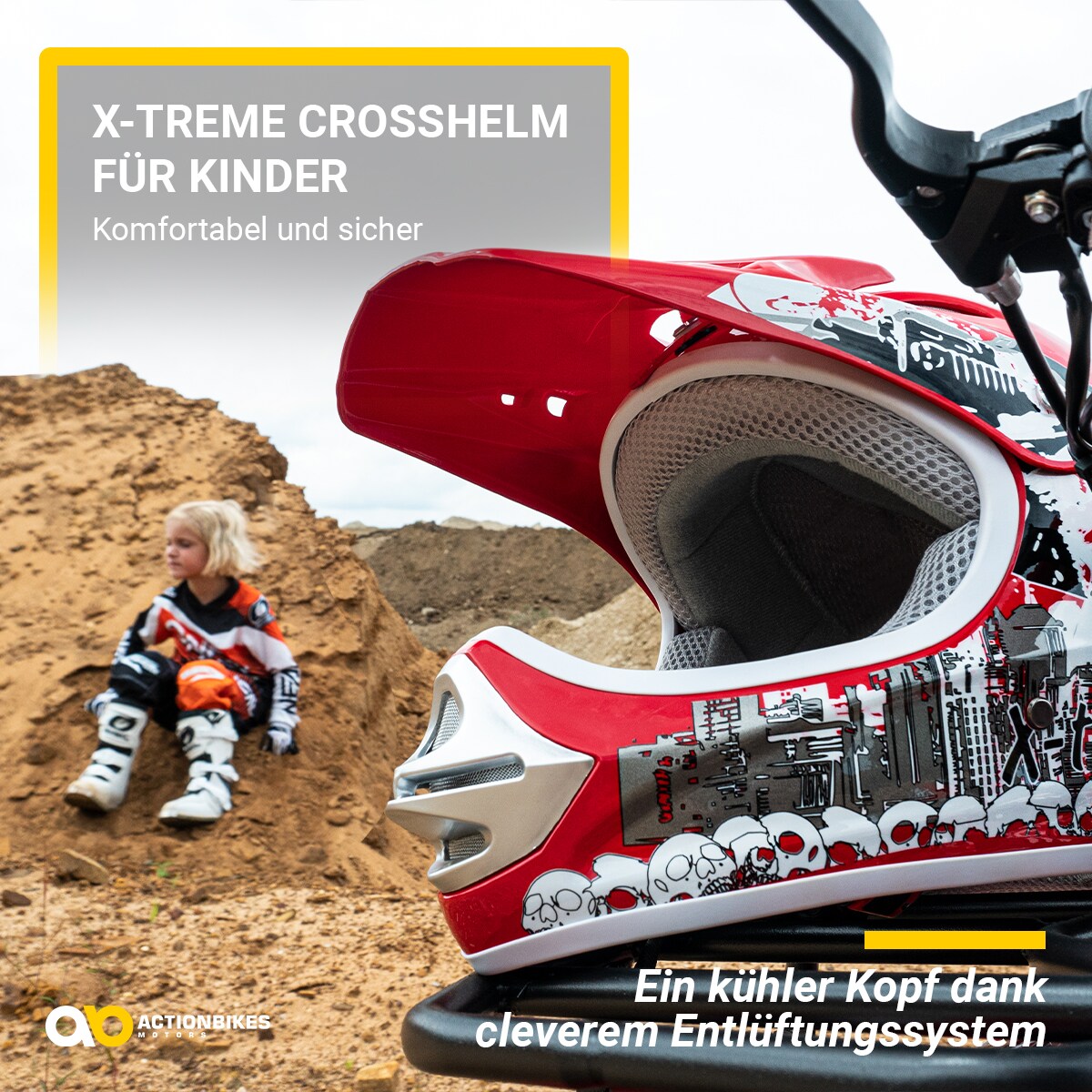 Crosshelm für Kinder, X-treme, Kinderhelm, Pink, Innenpolster, Be- und Entlüftungssystem, Kinnriemen (L)