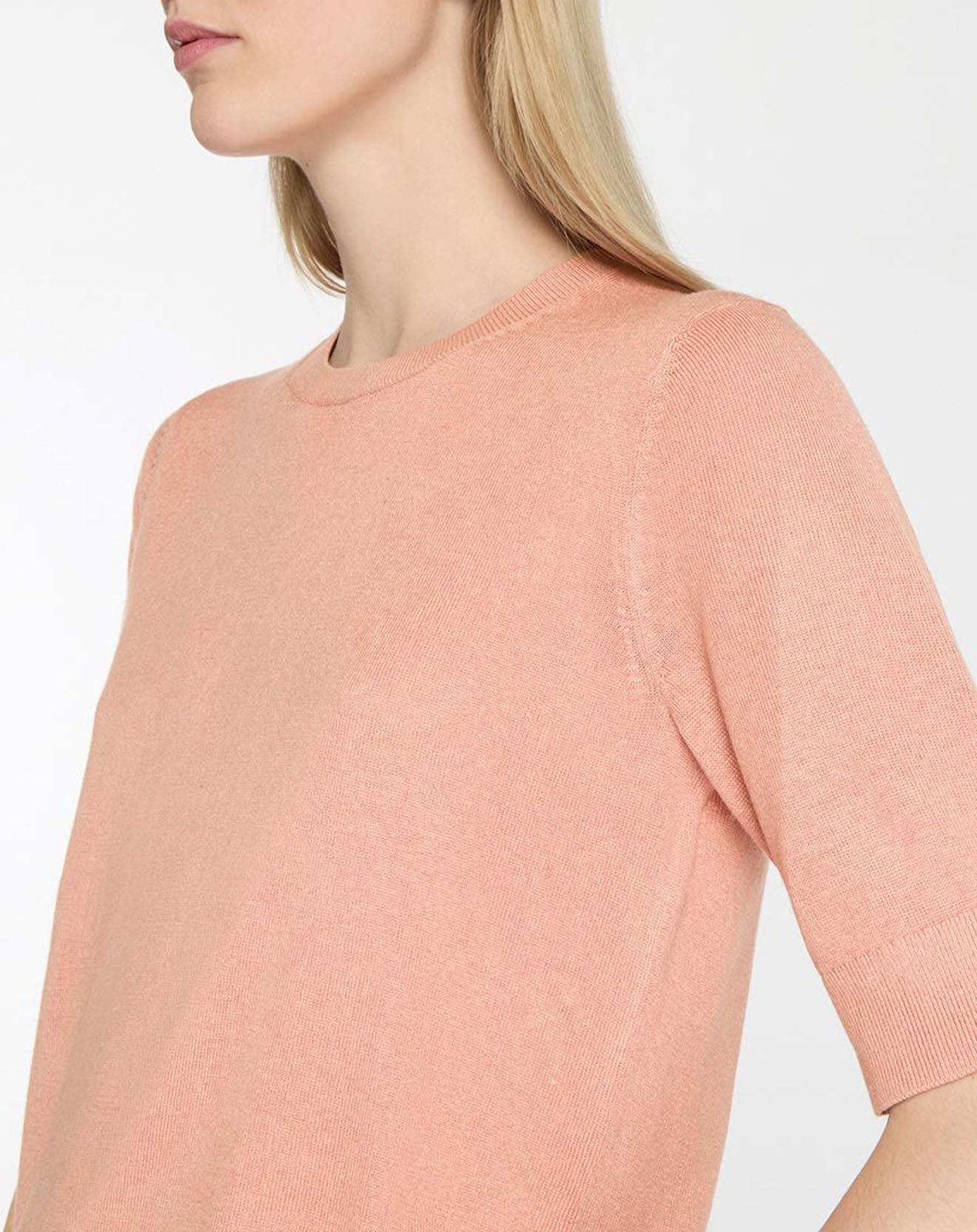 Galeries Lafayette Pull en Soie & Cachemire Fifi manches courtes rose