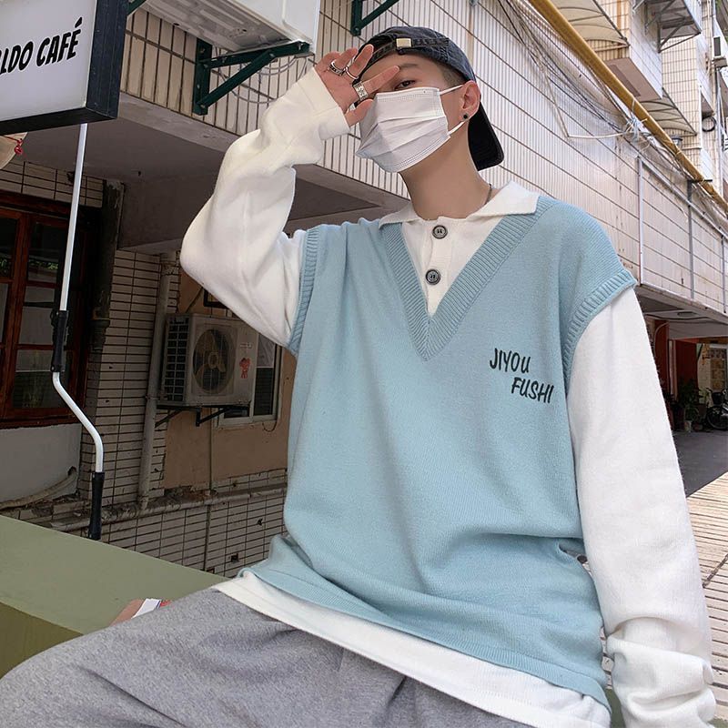 Whyessa - Inset Vest Polo Neck Sweater