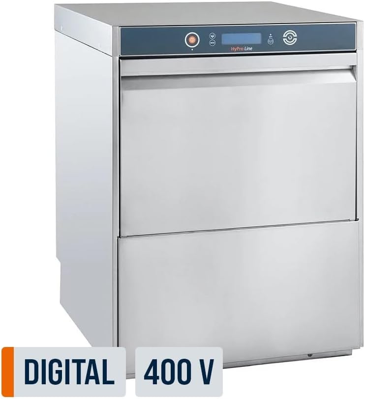 Geschirrspülmaschine HYPRO-GSM54SLE | Korb 50×50 cm | Gastro Geschirrspüler | Reiniger- & Klarspüldosierer | Ablauf- & Drucksteigerungspumpe | Enthärter | 400 V | Edelstahl | Made in Europe