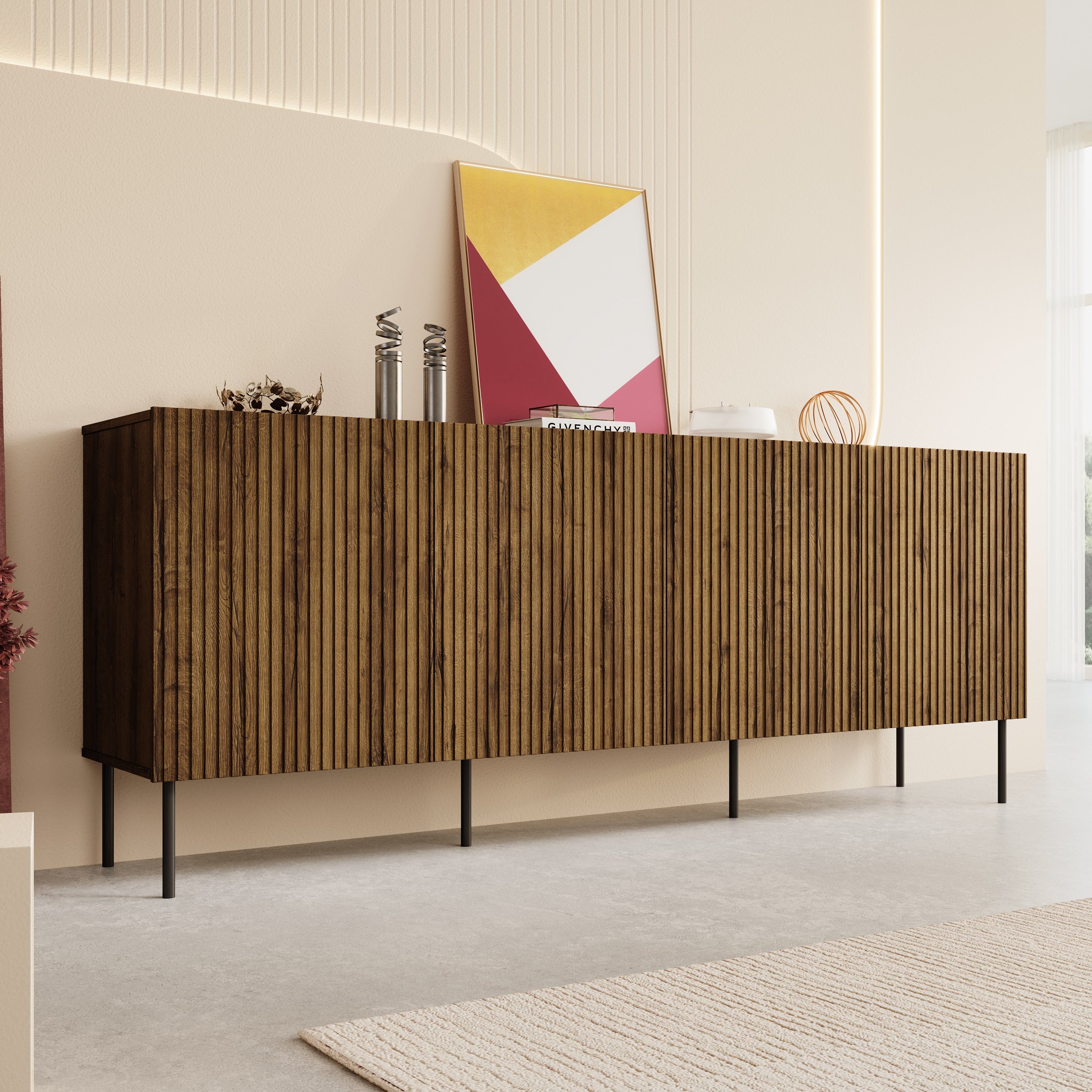 Meubella - Dressoir Tartagal - Donkerbruin eiken - 200 cm
