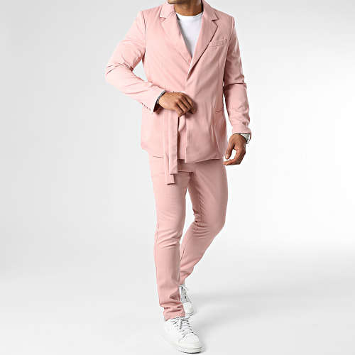 Ensemble Veste Blazer Et Pantalon Chino Rose Clair