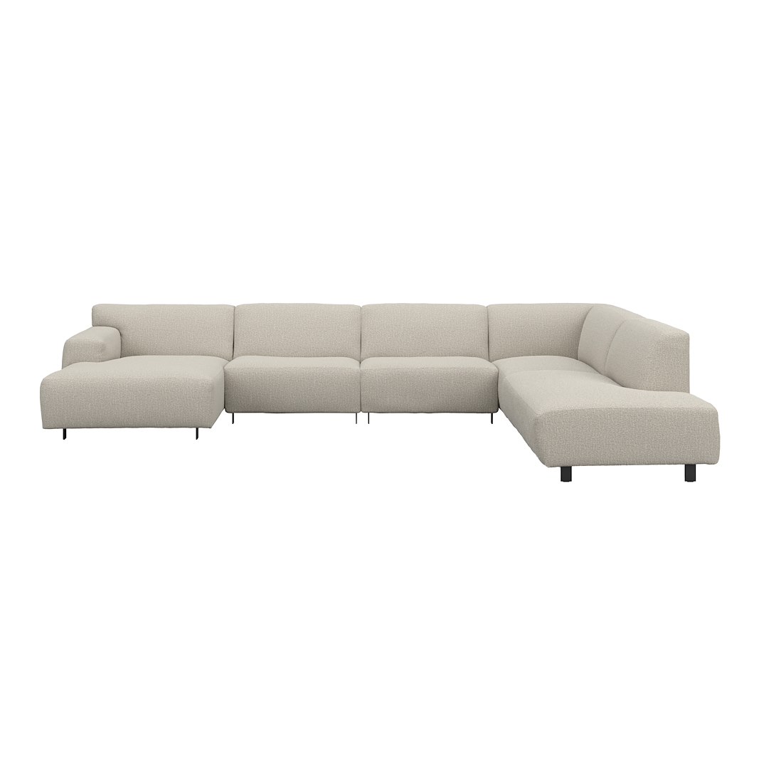 Vesta U-sofa Sjeselong venstre, 3-seter og åpen ende høyre. Big hjørnemodul, Tekstil Marsel Beige, sort metallben 10 cm, Comfort CM