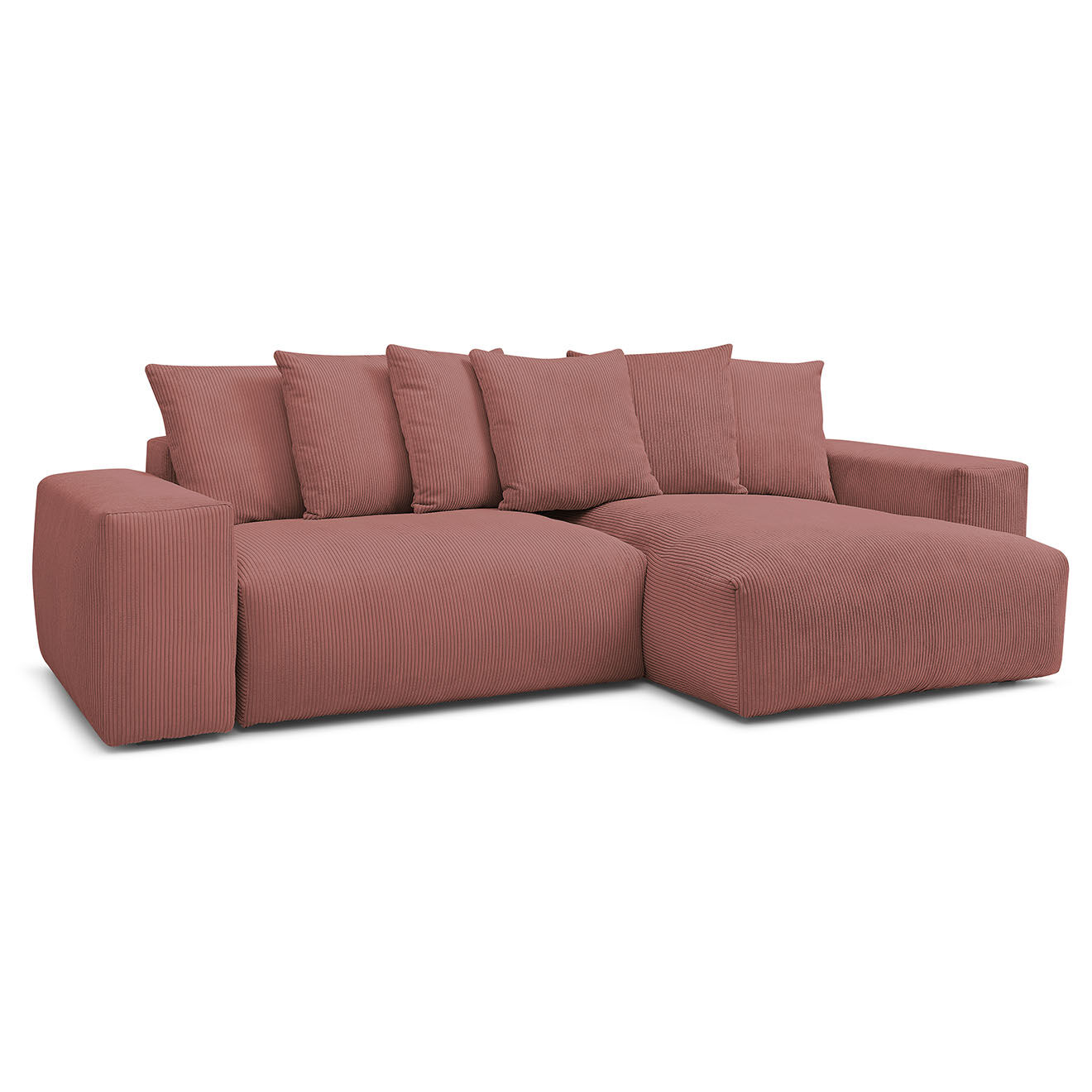 Bobochic Canapé d'angle réversible ultra moelleux voltaire velours côtelé rose - 310x174x75 cm