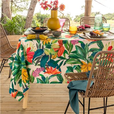Nappe en coton antitache motif tropical