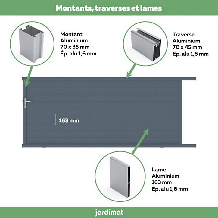 Portail Jardimat coulissant aluminium Alpes gris anthracite - 300 x h.160 cm