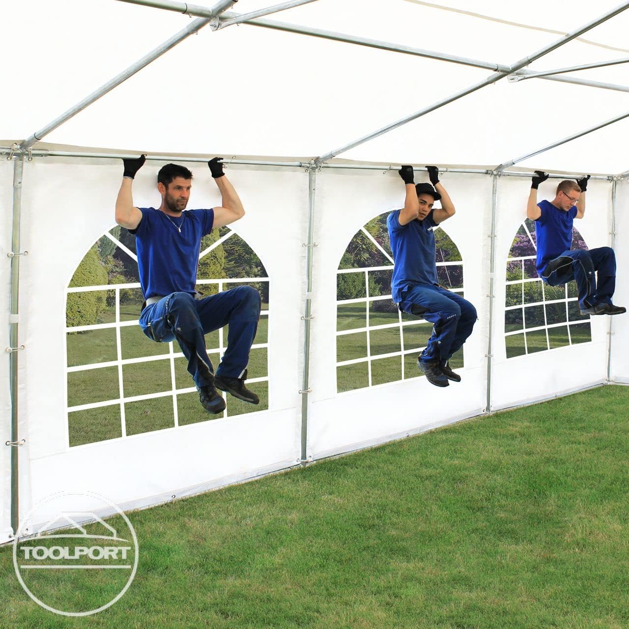 TOOLPORT Festzelt Partyzelt 4x6 m schwerentflammbar Premium, hochwertige PVC Plane 750 N in weiß 100% wasserdicht mit Bodenrahmen