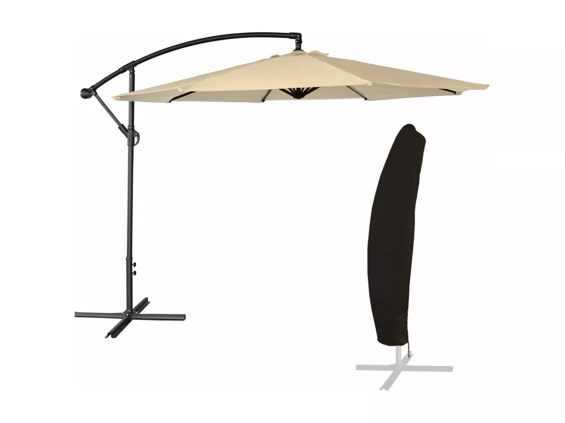 Parasol déporté OAHU rond 3m de diamètre beige + housse - HAPPY GARDEN