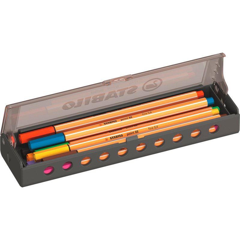 Stylo feutre Stabilo point 88 écriture extra-fine - Click box de 10 couleurs assorties
