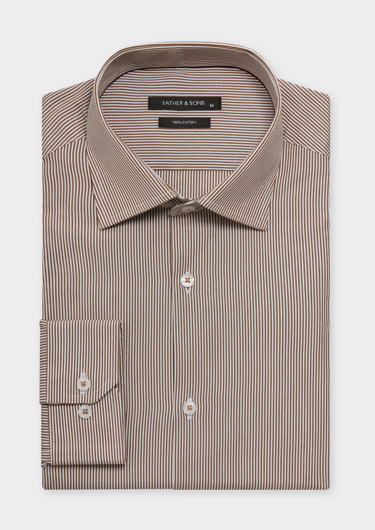 Chemise habillée Slim en popeline de coton blanc à rayures taupe
