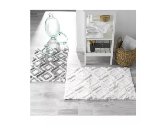Tapis de Bain 50 x 80 cm Ikatis Blanc/Gris - Coton Jacquard