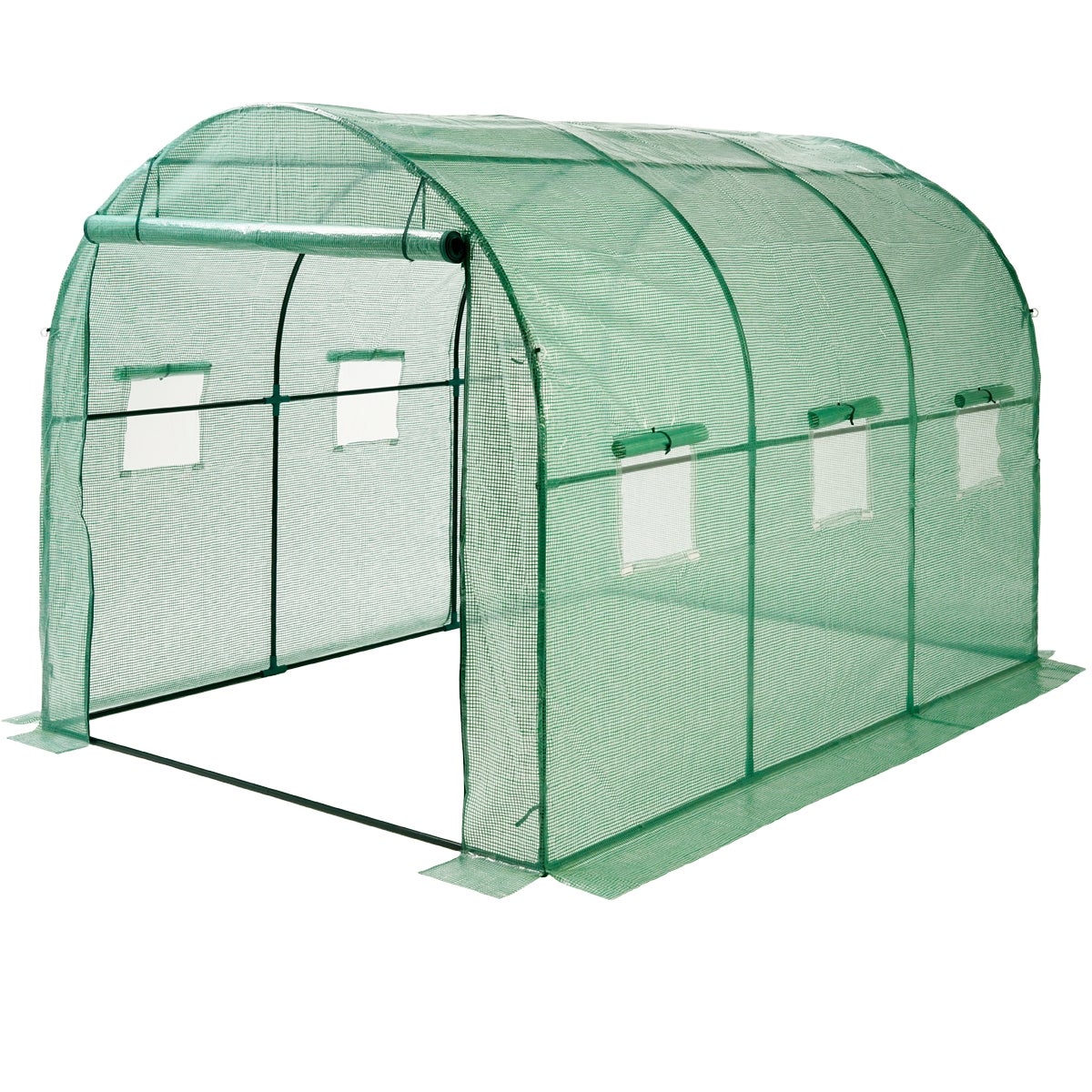 ECD Germany Kas, polytunnel, ca. 300x200x200cm, 6m², groen, met stalen frame, ritssluiting en 6 ramen - gebogen dak, koude kas, plantenkas, tomatenkas, polytunnel