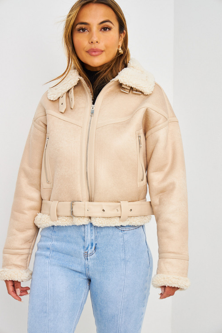 Bomber aviateur beige court peau de mouton