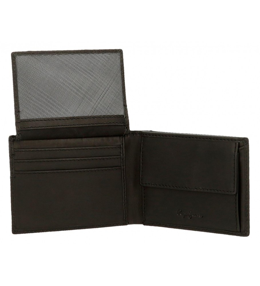 Carteira Pepe Jeans Checkbox em couro preto