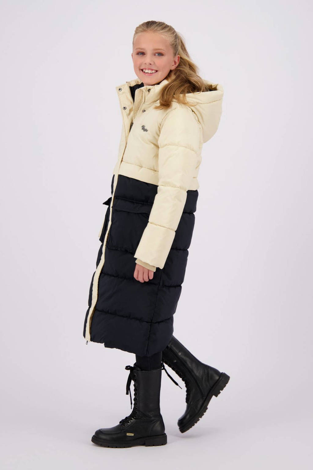 Vingino gewatteerde winterjas Tessie zwart/beige