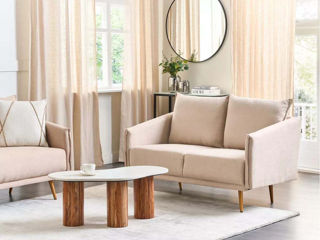 Canapé 2 places en velours beige MAURA