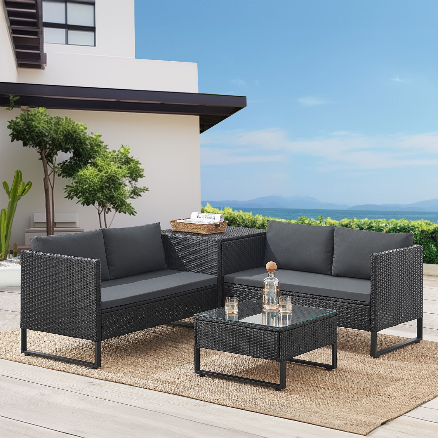 Juskys Santorini Polyrotan Modulair Loungeset - Black