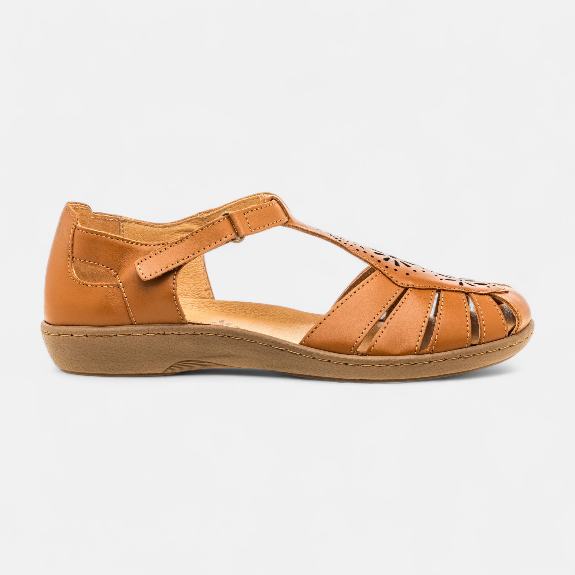 Nu-pieds confort Femme en cuir cognac