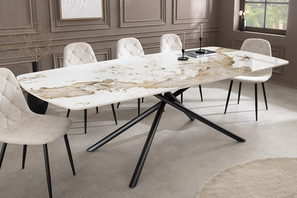 Design Esstisch OSAKA 160cm weiß schwarz Pandora Keramik Sterngestell Metall