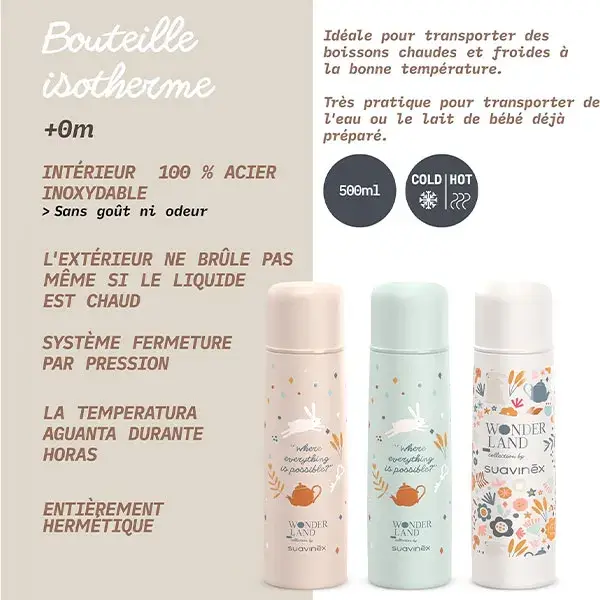 Suavinex, Wonderland, Bouteille Isotherme - Wonderland Rose - 500ml