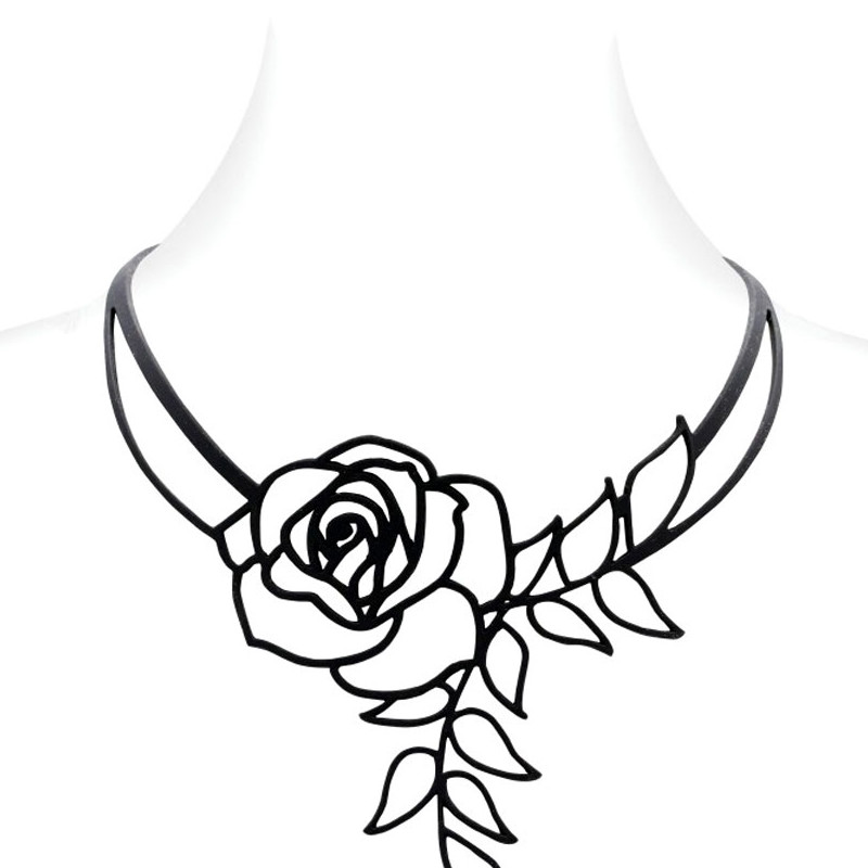 Collier Rose en Silicone Noir effet Tatouage